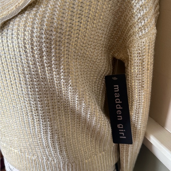 Madden Girl Cream and Gold Crew Neck Sweater 69.00 NWT - Picture 2 of 15
